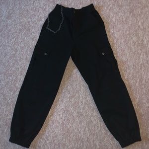 black cargo pants with removable chain